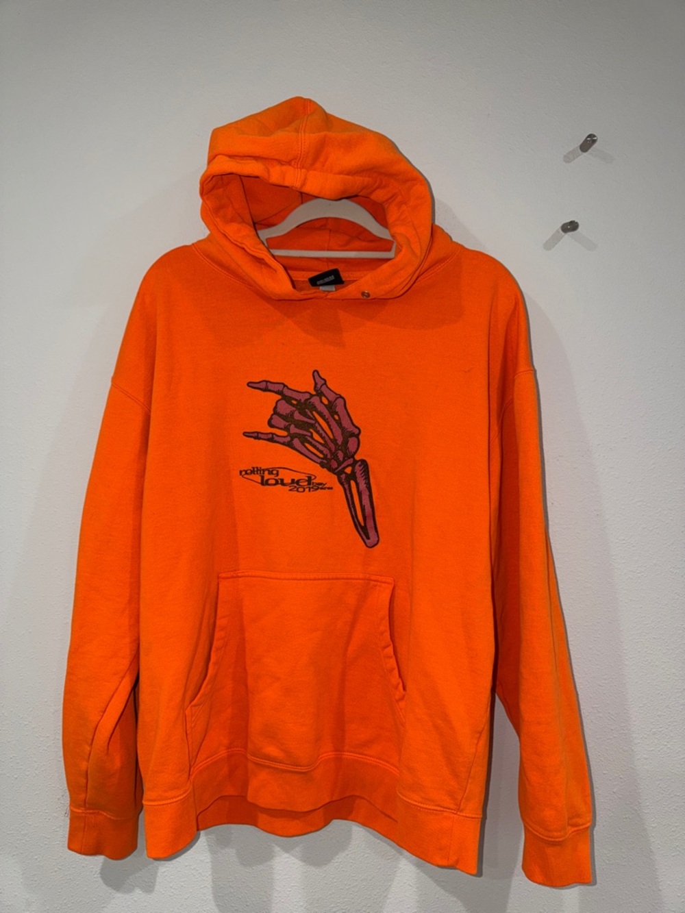 2019 Rolling Loud Festival Orange Graphic Skeleton Hand Hooded Sweatshirt